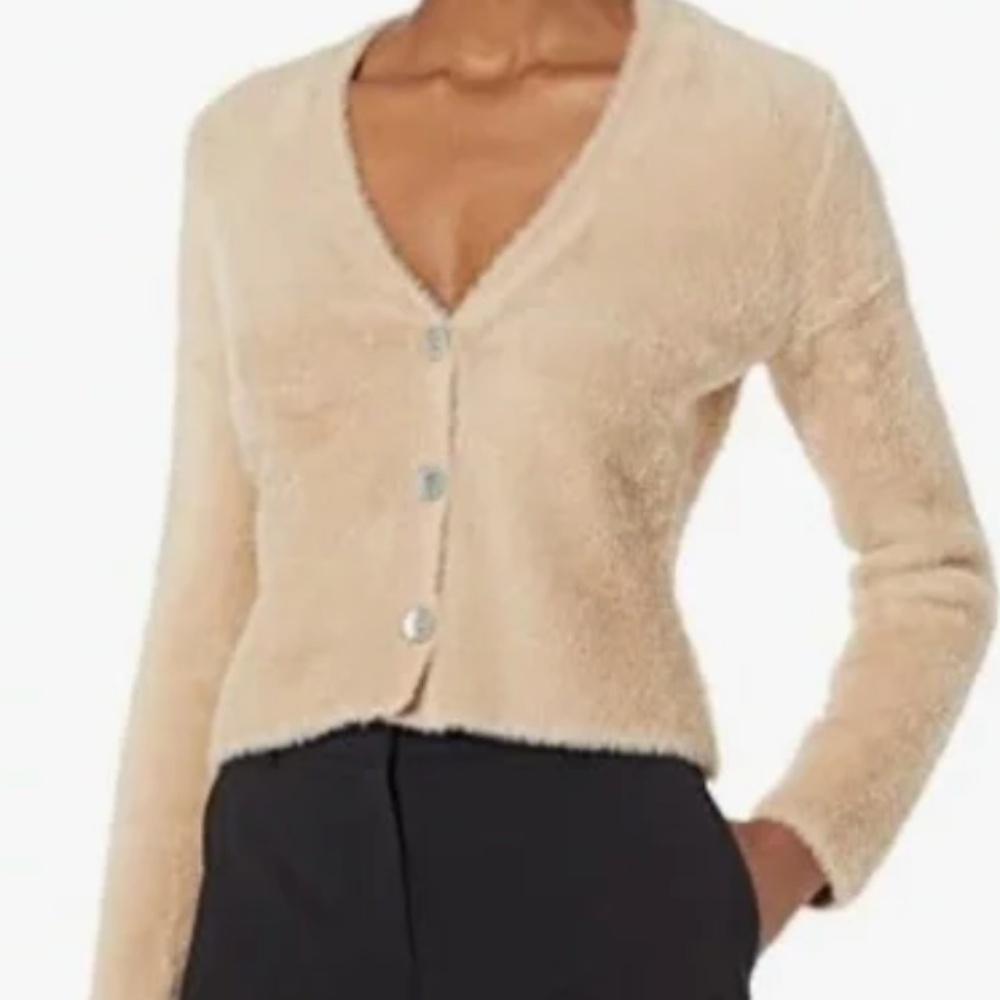 Vince Fuzzy Tan Cardigan Sweater